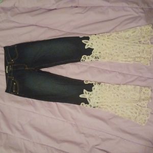 Casadei Dark Blue and White Lace Flare Jeans